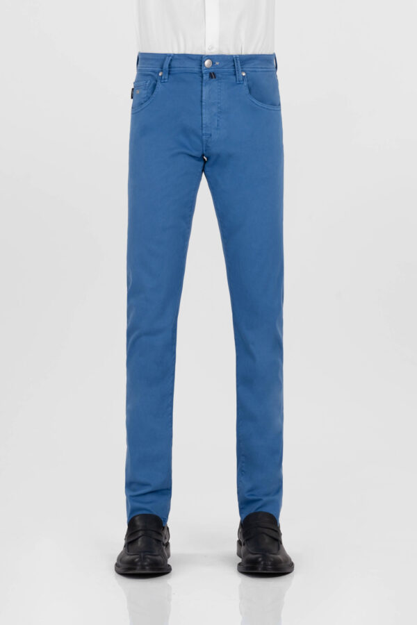 Sartoria Tramarossa PANTALONE LEONARDO ZIP SS SLIM IN GABARDINA DI COTONE STRETCH BLU MEDIO Vendita Calda
