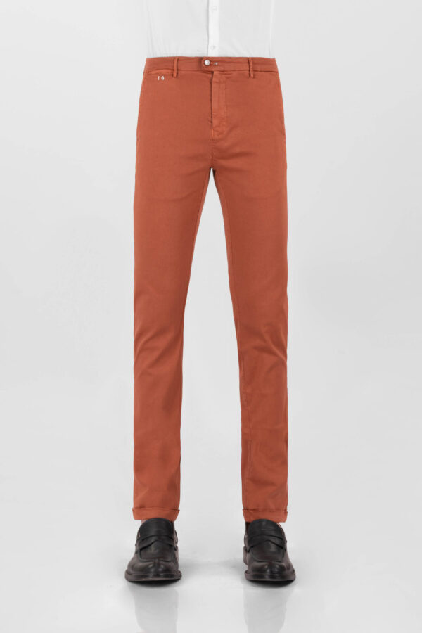 Sartoria Tramarossa PANTALONE LUIS SLIM IN GABARDINA LEGGERA DI COTONE STRETCH ARANCIONE Vendita Economica