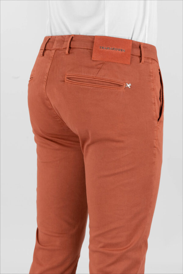 Sartoria Tramarossa PANTALONE LUIS SLIM IN GABARDINA LEGGERA DI COTONE STRETCH ARANCIONE Vendita Economica