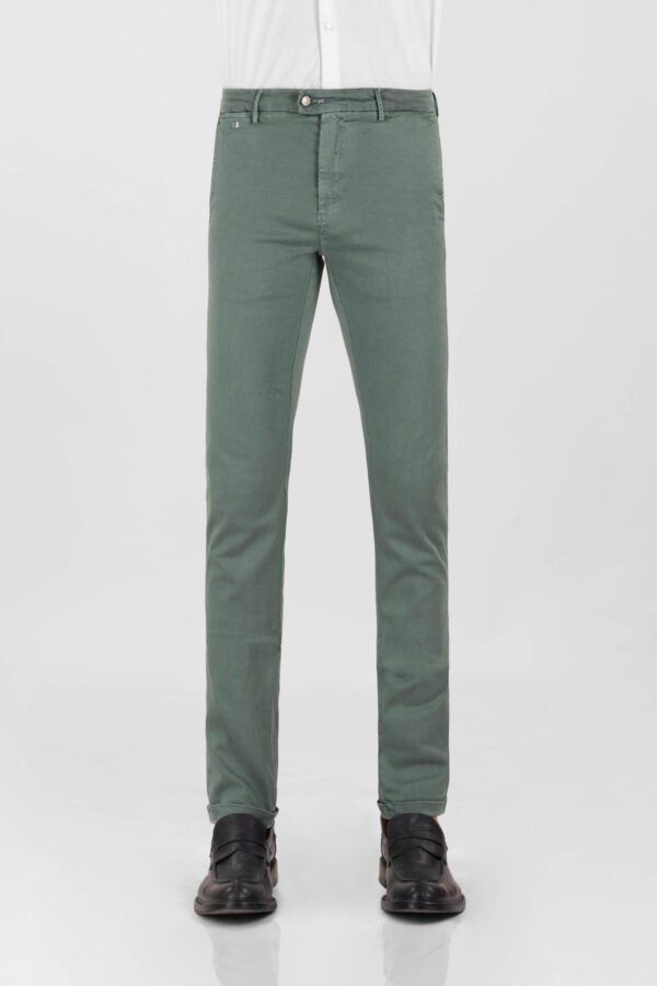 Sartoria Tramarossa PANTALONE LUIS SLIM IN GABARDINA LEGGERA DI COTONE STRETCH VERDE Vendite Flash