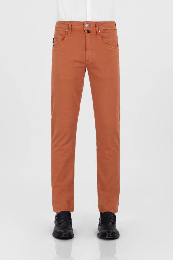 Sartoria Tramarossa PANTALONE MICHELANGELO ZIP SS REGULAR IN GABARDINA DI COTONE STRETCH ARANCIONE In Saldo