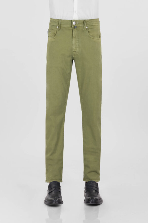 Sartoria Tramarossa PANTALONE MICHELANGELO ZIP SS REGULAR IN GABARDINA DI COTONE STRETCH VERDE Nuova