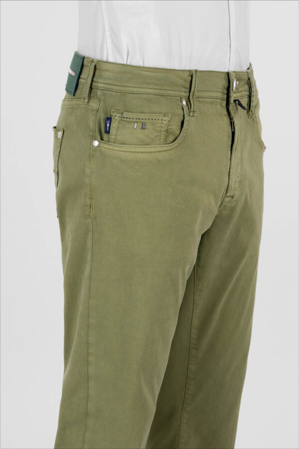 Sartoria Tramarossa PANTALONE MICHELANGELO ZIP SS REGULAR IN GABARDINA DI COTONE STRETCH VERDE Nuova