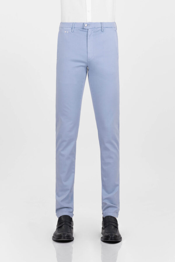 Sartoria Tramarossa PANTALONE LUIS SLIM IN GABARDINA LEGGERA DI COTONE CON STAMPA ESTERNA STRETCH BLU CHIARO 2025