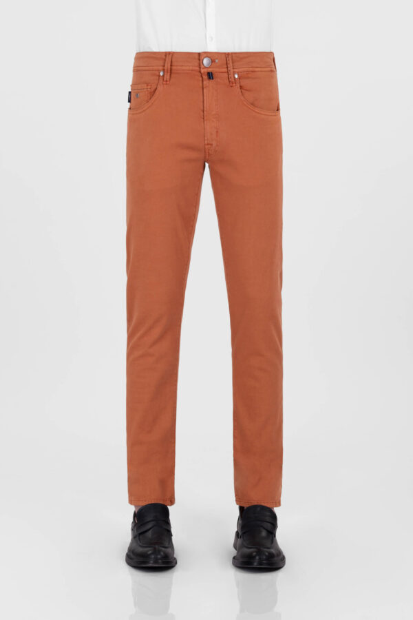 Sartoria Tramarossa PANTALONE LEONARDO ZIP SS SLIM IN GABARDINA DI COTONE STRETCH ARANCIONE Nuovo