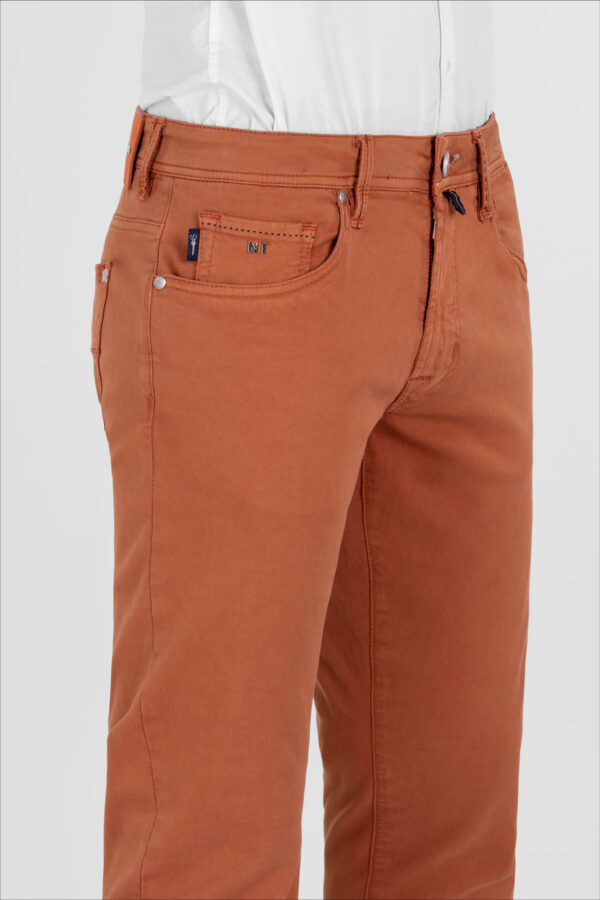 Sartoria Tramarossa PANTALONE LEONARDO ZIP SS SLIM IN GABARDINA DI COTONE STRETCH ARANCIONE Nuovo