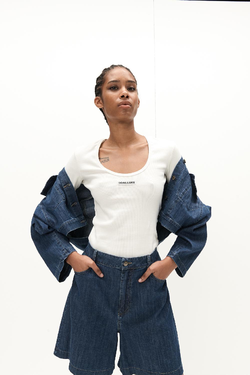 Soallure T-SHIRT BASIC MANICHE LUNGHE A COSTINE IN JERSEY Negozi Online