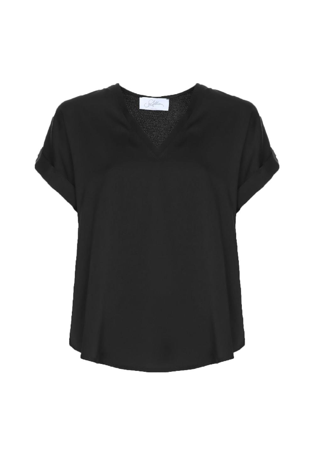 Soallure BLUSA SCOLLO A V MANICA CORTA IN RASO Fino Al -60%