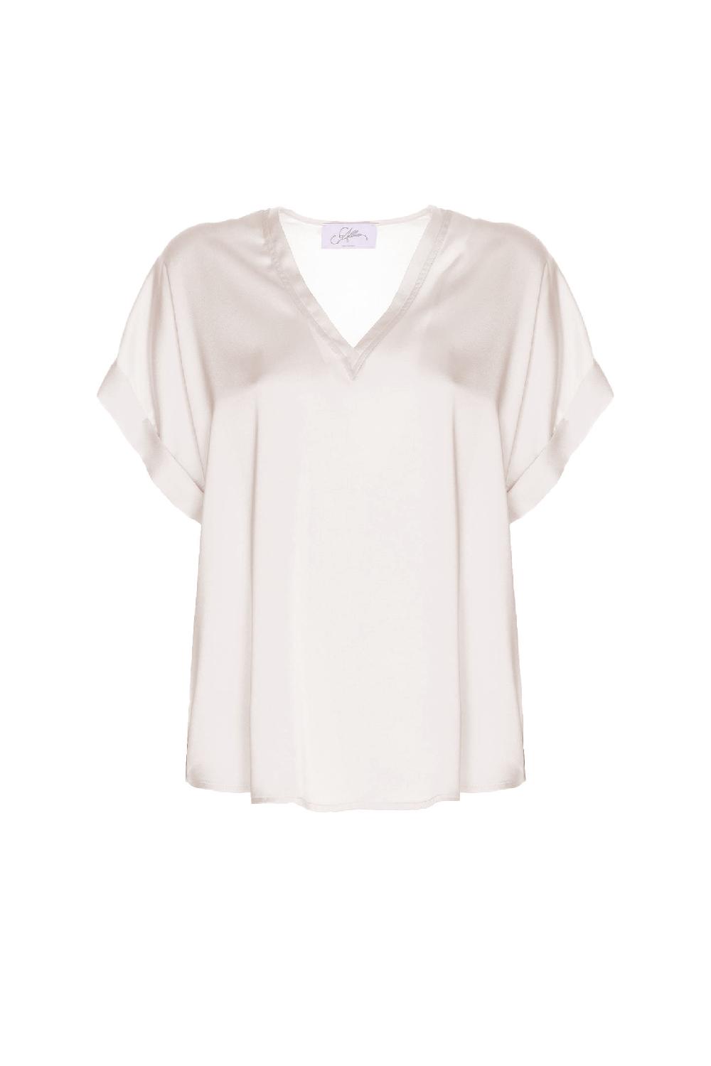 Soallure BLUSA SCOLLO A V MANICA CORTA IN RASO Fino Al -60%