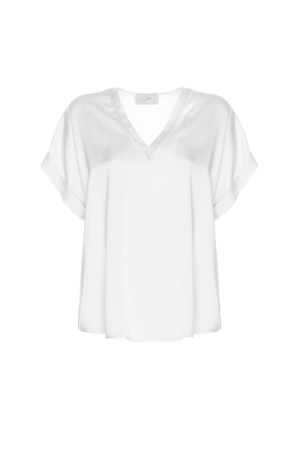 Soallure BLUSA SCOLLO A V MANICA CORTA IN RASO Fino Al -60%