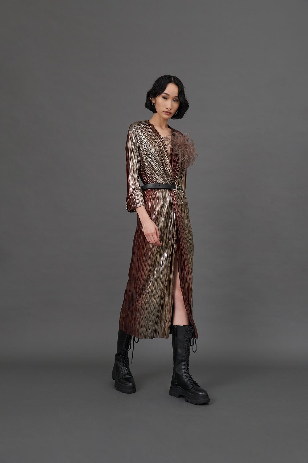 Soallure ABITO MIDI CON SCOLLO A V E SPACCO MULTICOLOR Ultimo giorno