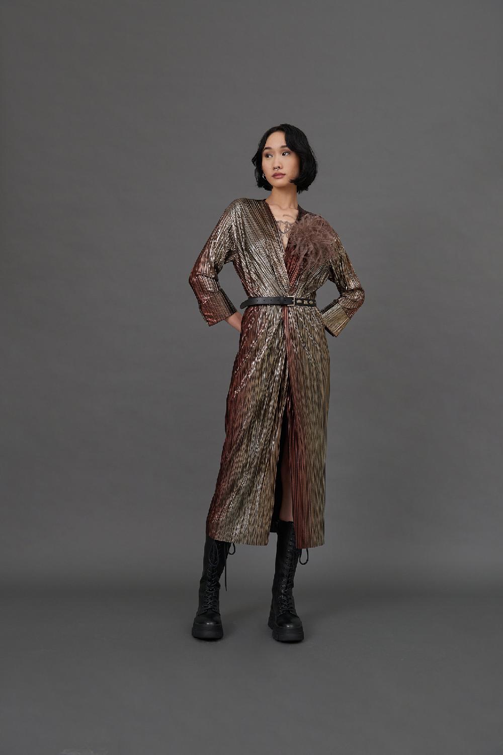 Soallure ABITO MIDI CON SCOLLO A V E SPACCO MULTICOLOR Ultimo giorno