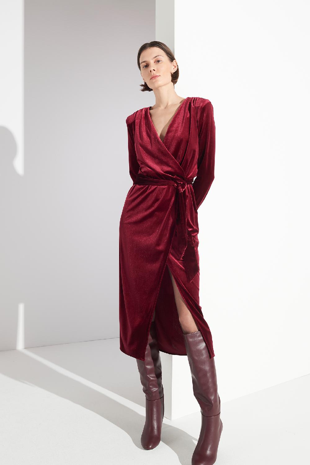 Soallure ABITO MIDI CON SCOLLO A INCROCIO IN VELLUTO Offerta