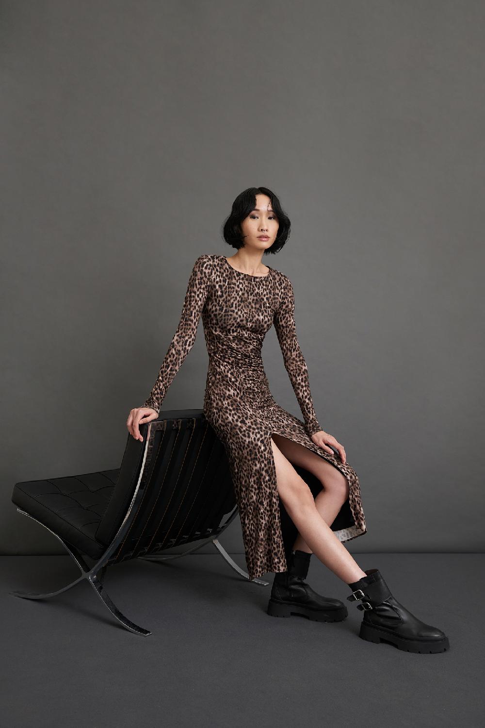 Soallure ABITO MIDI CON ARRICCIATURE FANTASIA LEOPARDATA Italy