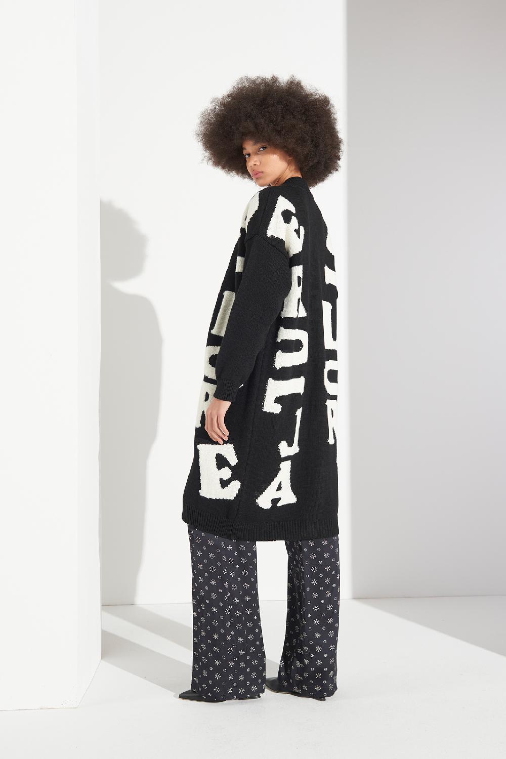 Soallure CARDIGAN LETTERING LUNGO MISTO LANA Promozione Limitata