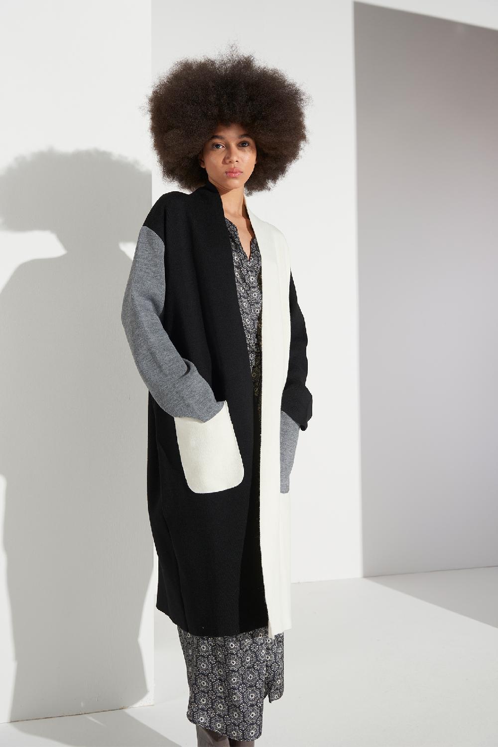 Soallure CARDIGAN BLOCK COLOR LUNGO LANA Prezzo Ridotto
