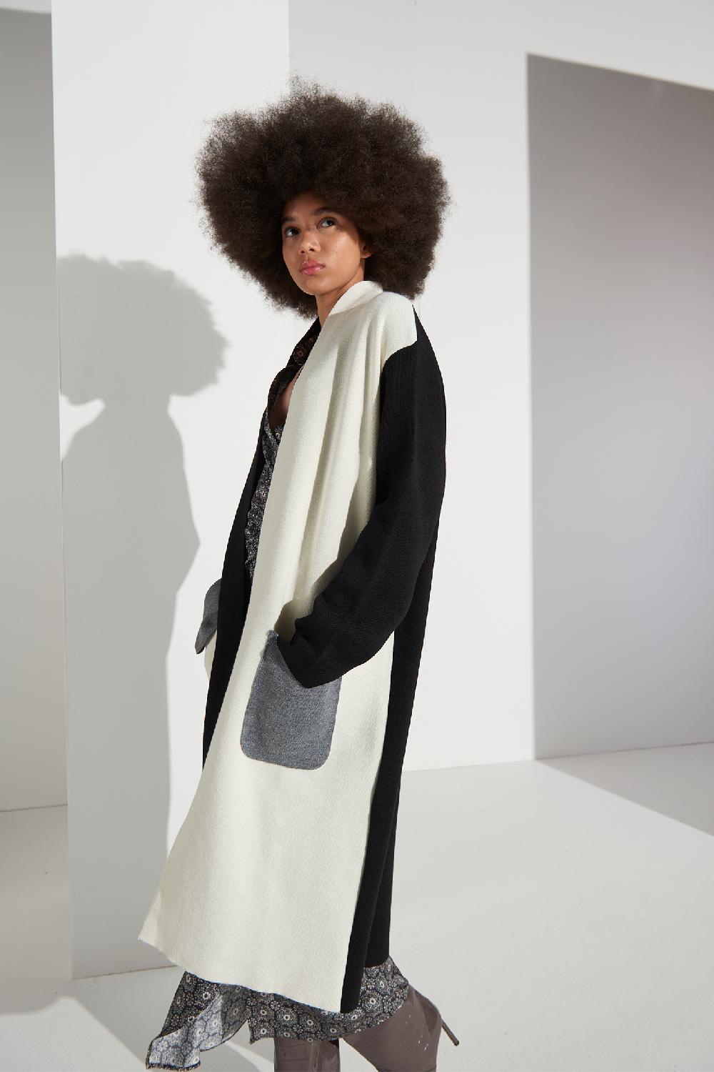 Soallure CARDIGAN BLOCK COLOR LUNGO LANA Prezzo Ridotto