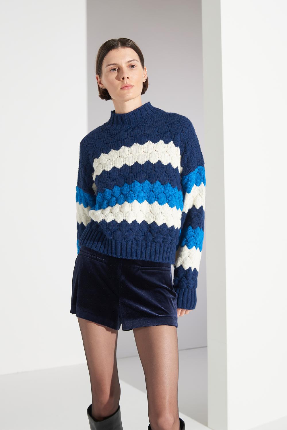 Soallure MAGLIA A TRE COLORI IN LANA Vendita Calda