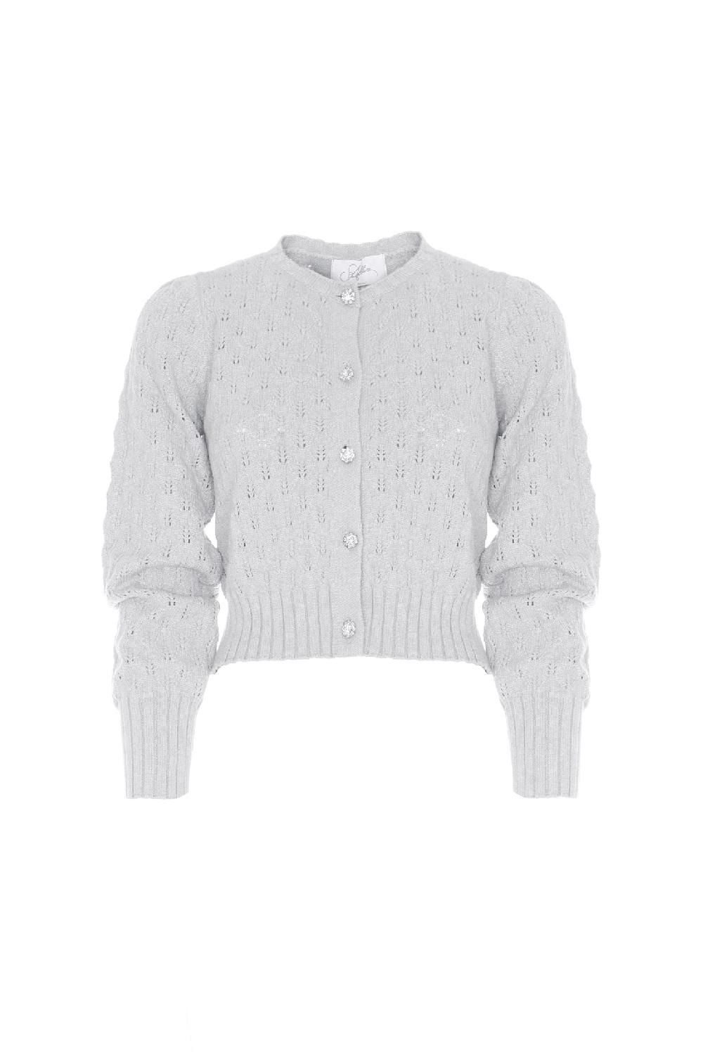 Soallure CROCHETED ROUND NECK CARDIGAN Moda