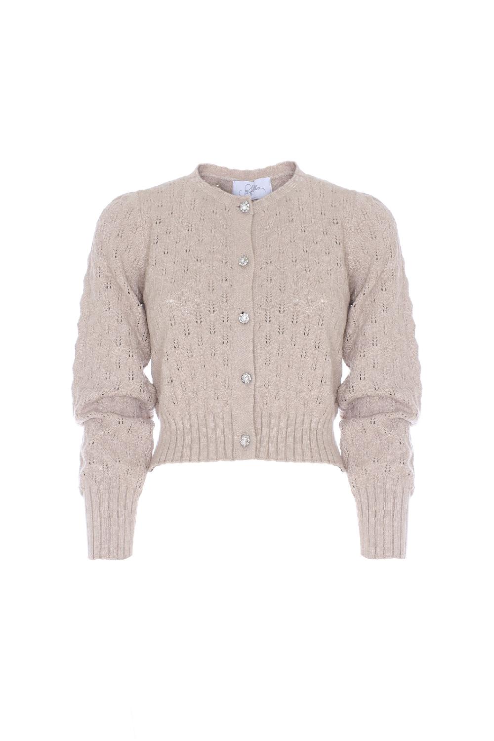 Soallure CROCHETED ROUND NECK CARDIGAN Moda