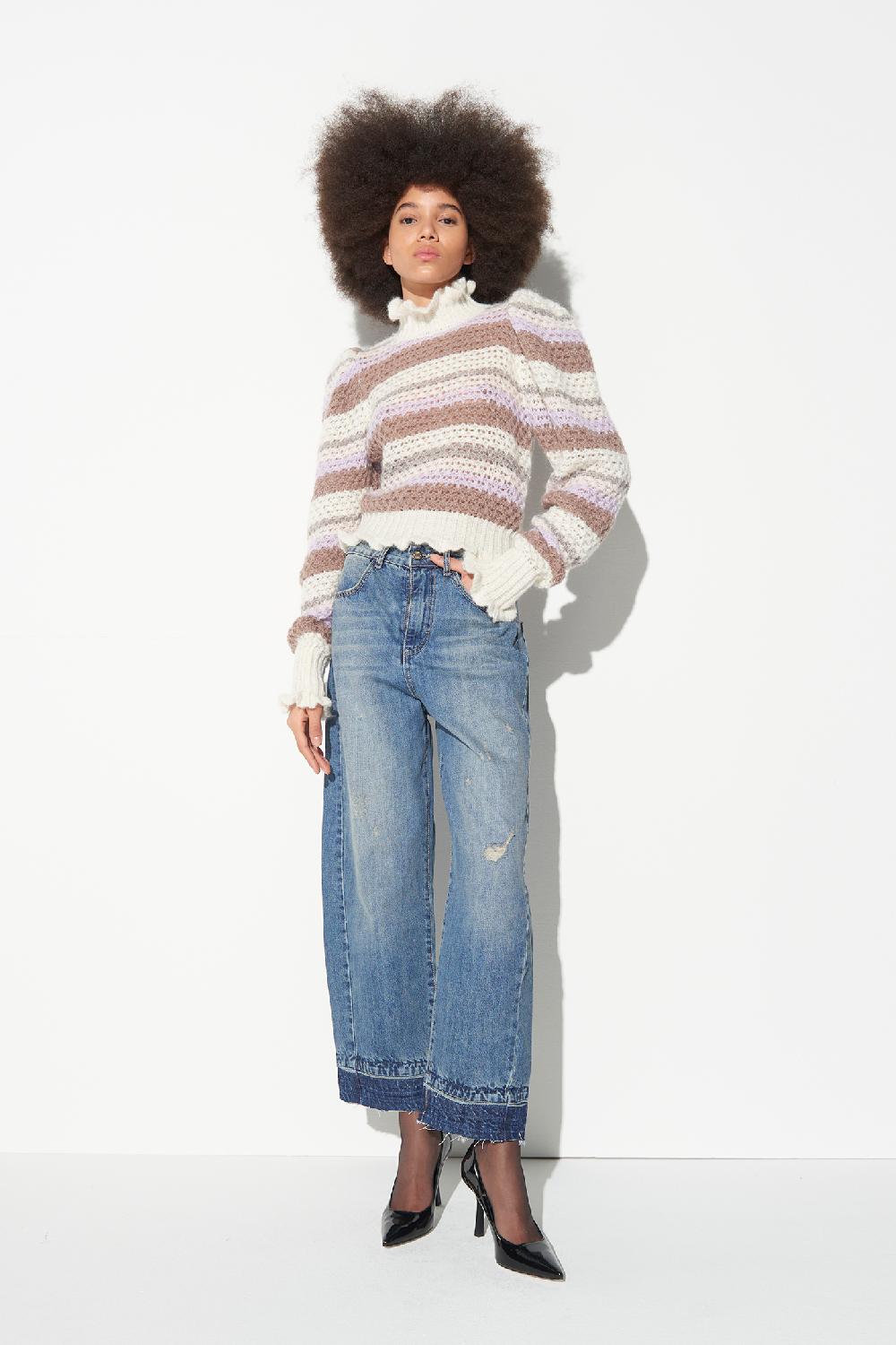 Soallure MAGLIA COLLO ALTO E RIGHE A CONTRASTO IN MOHAIR Promozione