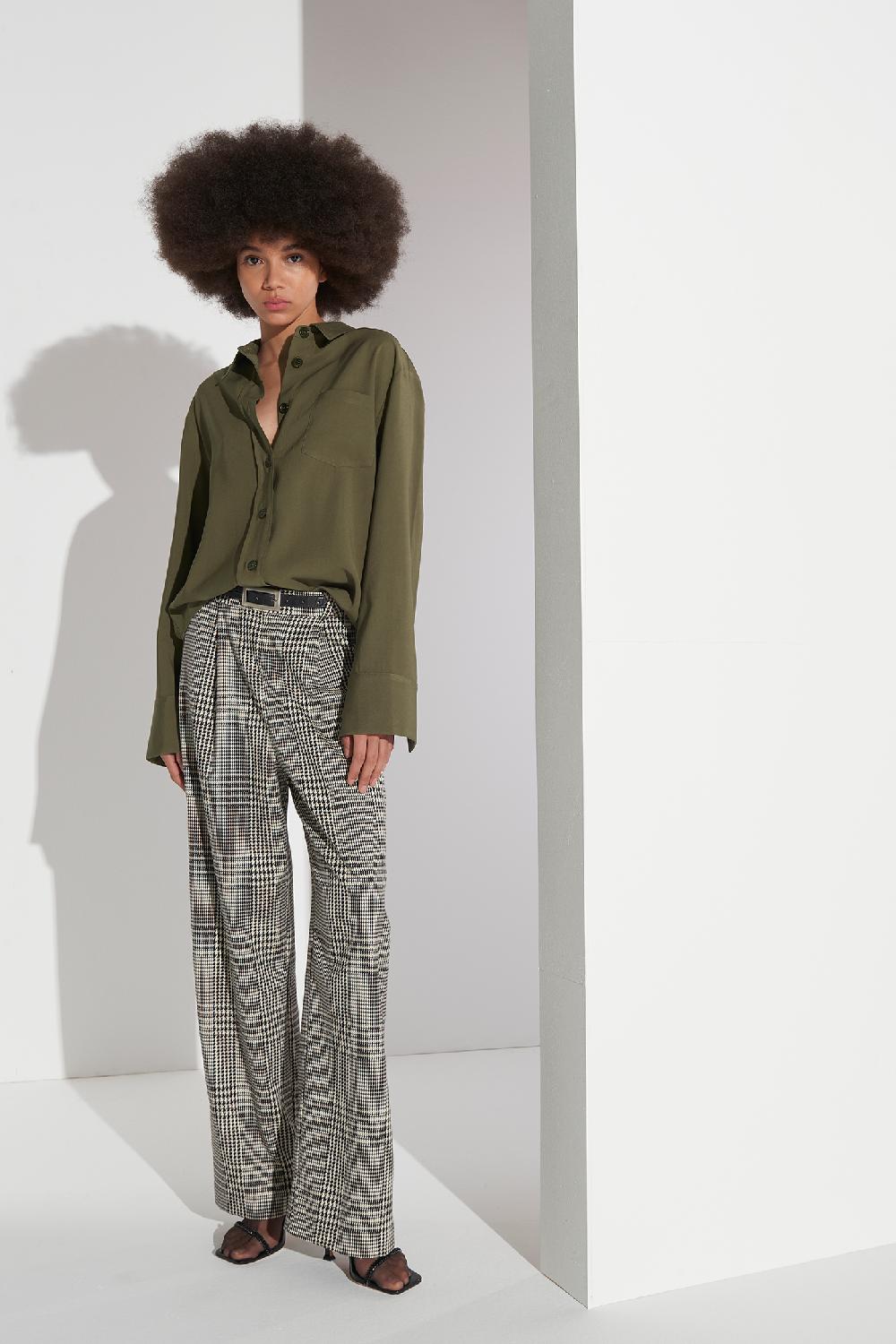 Soallure PANTALONE A PALAZZO IN TESSUTO PRINCIPE DI GALLES Offerta Giorno del Papà