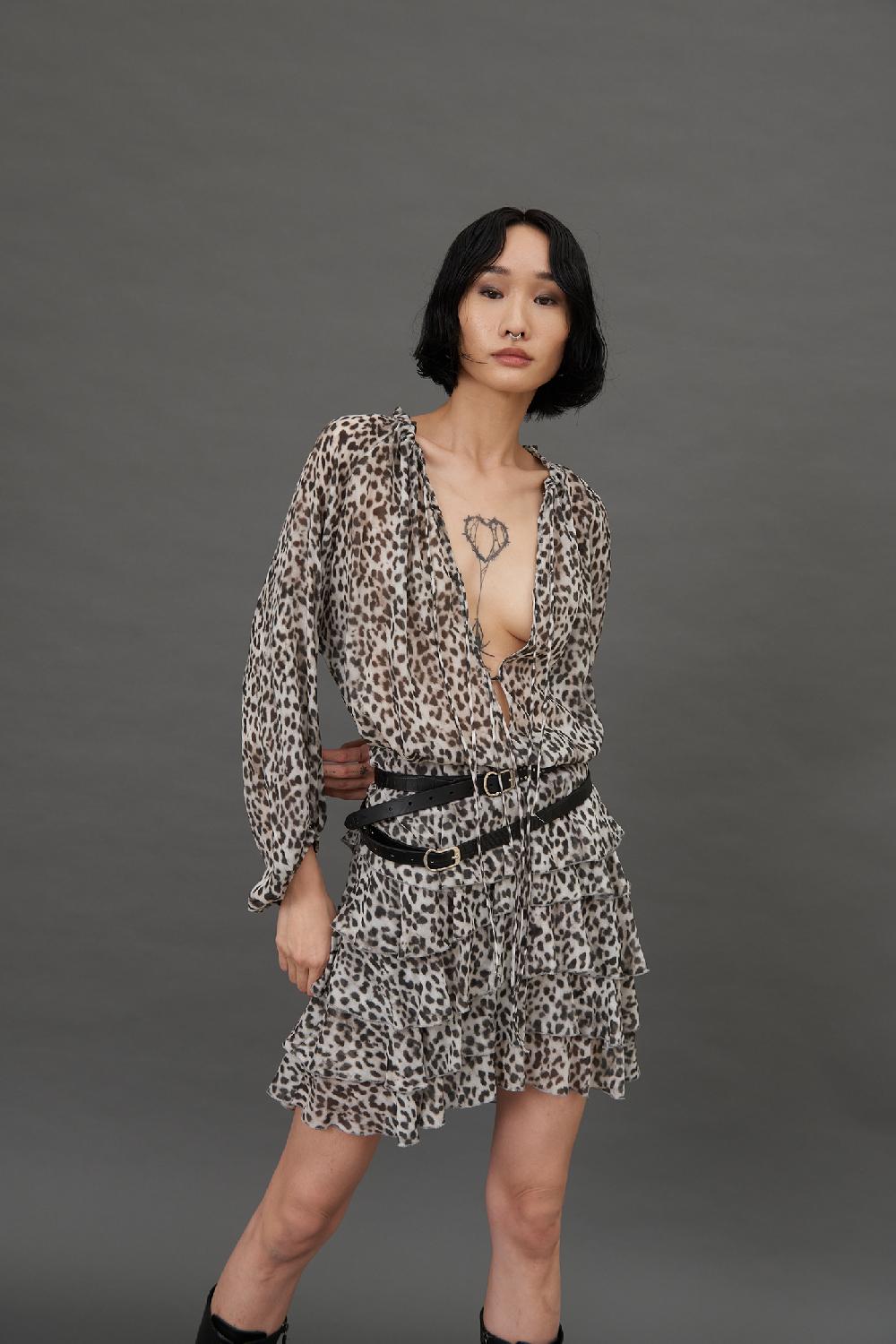 Soallure BLUSA CON SCOLLO PROFONDO A FANTASIA LEOPARDATA Pezzi Unici