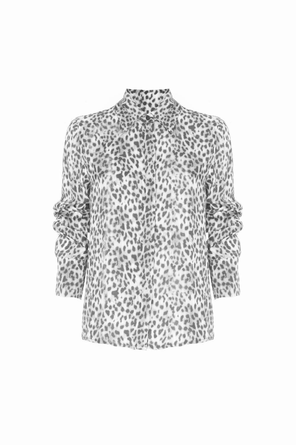 Soallure CAMICIA CON COLLETTO IN RASO FANTASIA LEOPARDATA Soddisfazione Garantita