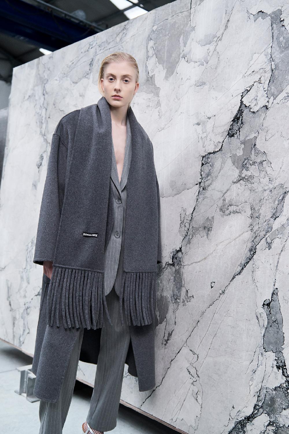 Soallure CAPPOTTO IN LANA CON SCIARPA Saldi Di Fabbrica