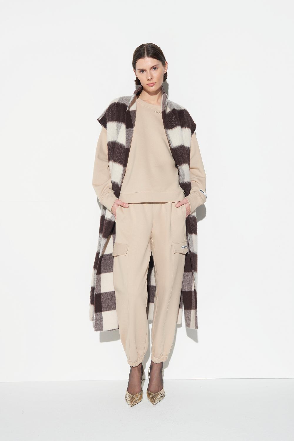 Soallure CAPPOTTO SENZA MANICHE CON CINTURA CHECK In Saldo
