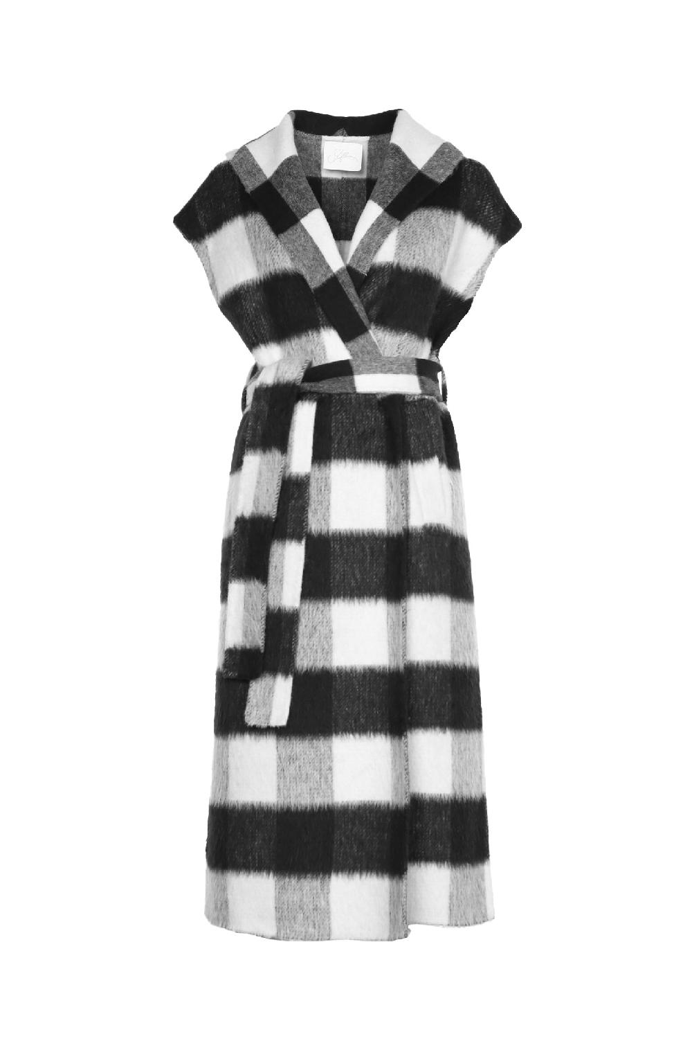 Soallure CAPPOTTO SENZA MANICHE CON CINTURA CHECK In Saldo
