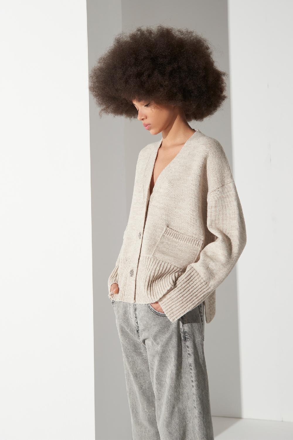 Soallure CARDIGAN OVER CON TASCHE IN LANA E ALPACA Qualità