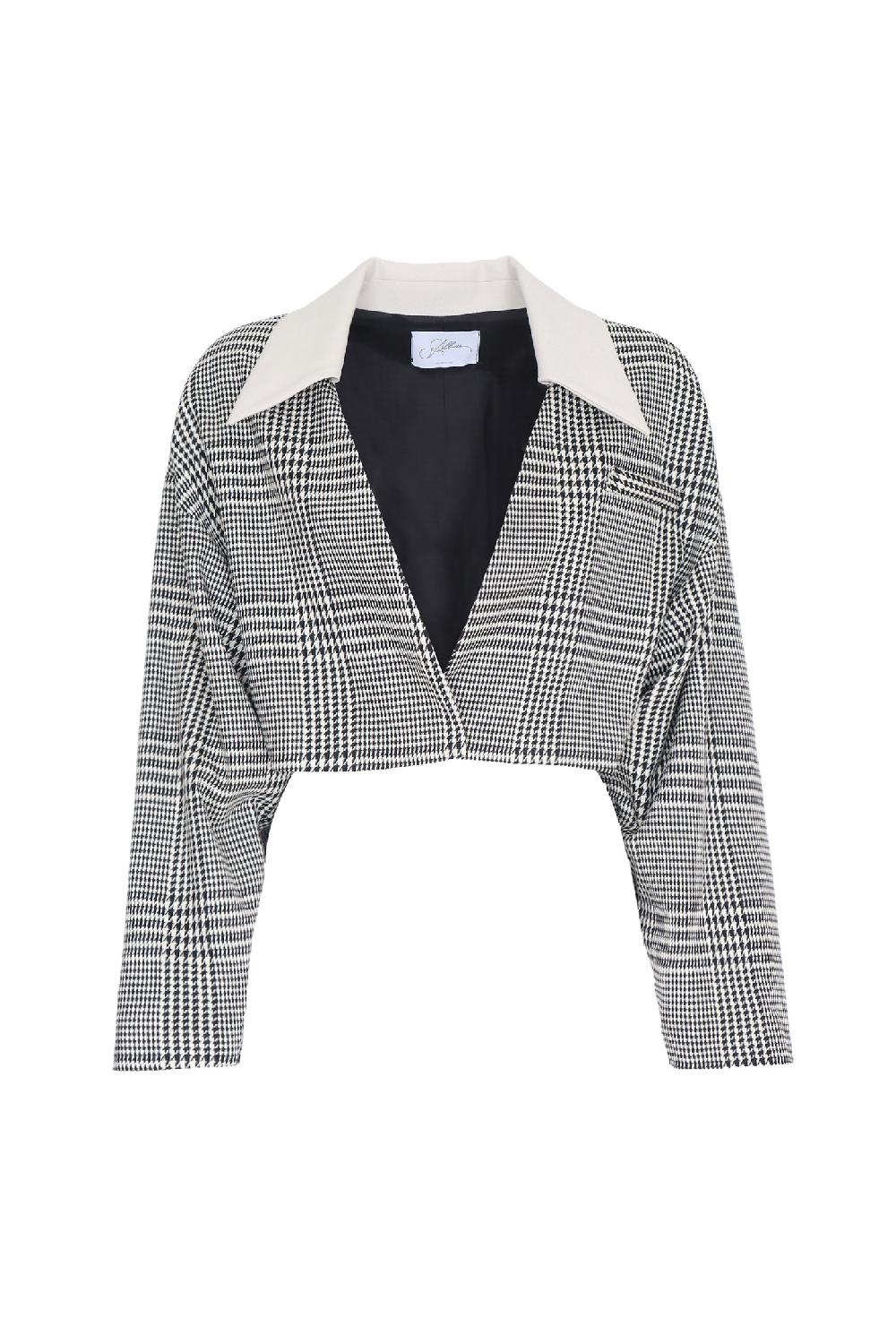 Soallure BLAZER CROPPED PRINCIPE DI GALLES CON COLLETTO Shopping Online