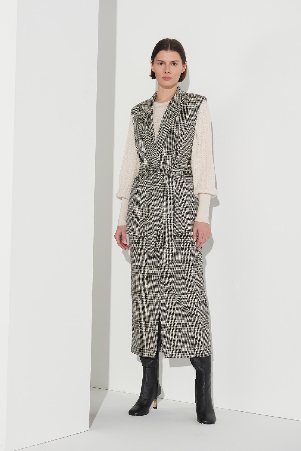 Soallure GILET PRINCIPE DI GALLES CON CINTURA Affare Del Giorno