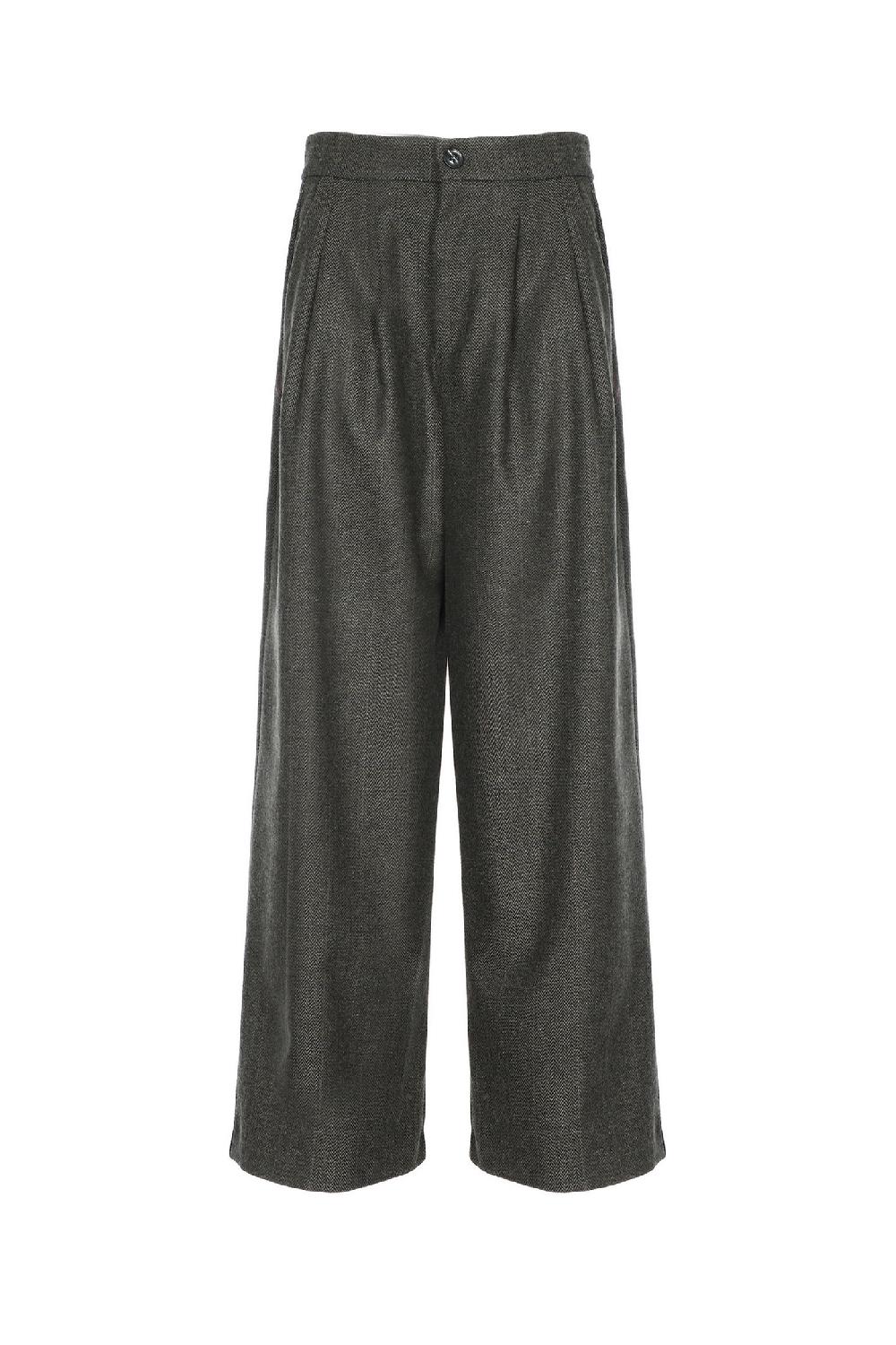 Soallure PANTALONE PALAZZO CON PENCES IN PANNO SPINATO Italy