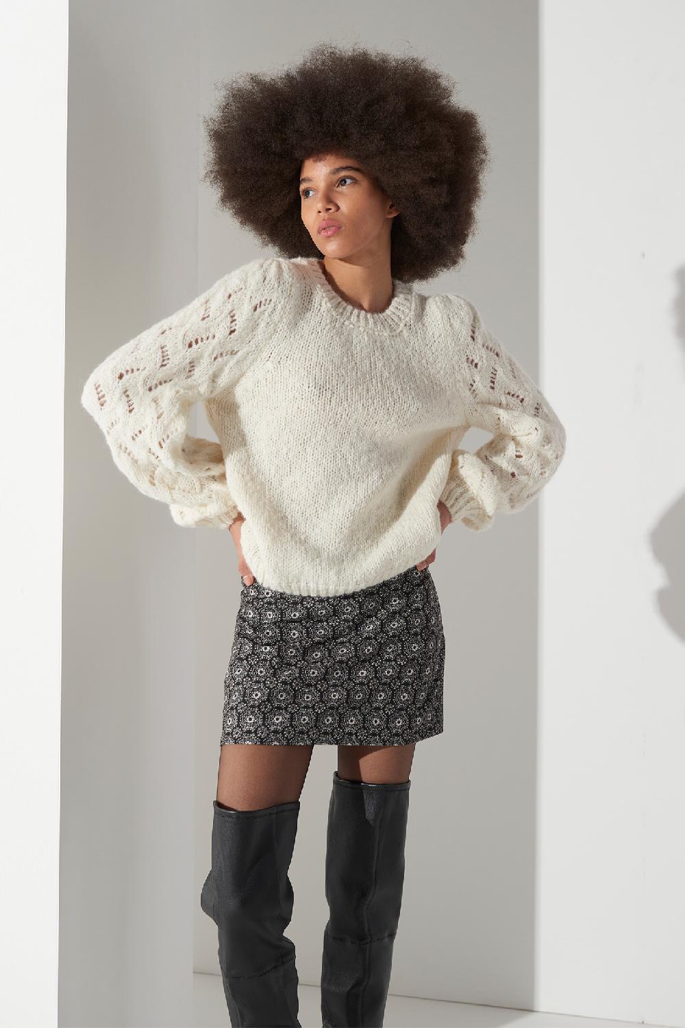 Soallure MAGLIA MANICHE TRAFORATE IN ALPACA Qualità Garantita