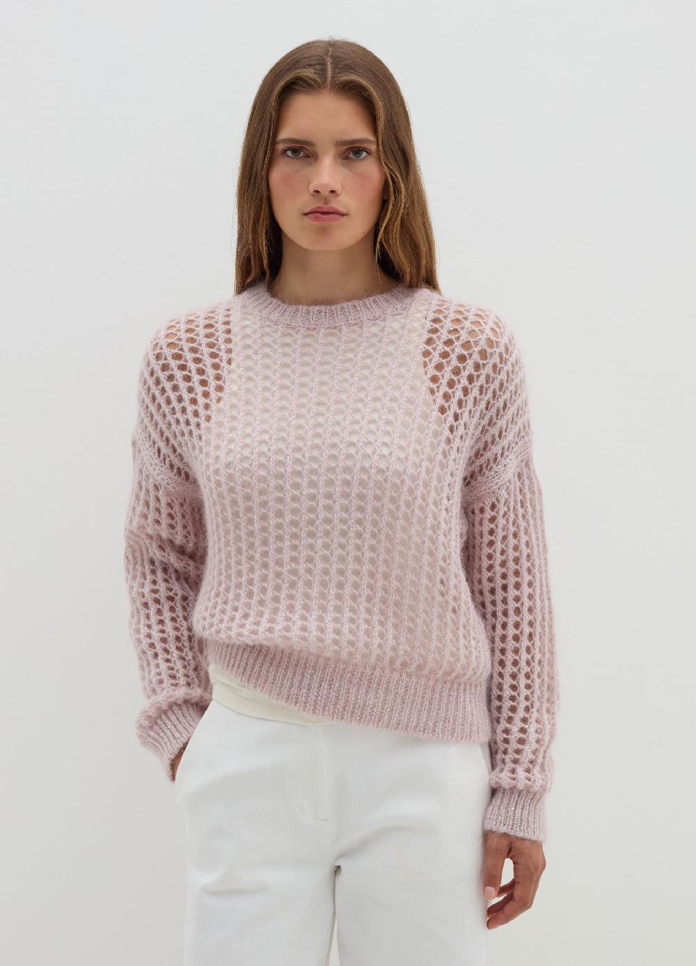 Stefanel Pullover traforato in mohair con micro paillettes Sottocosto