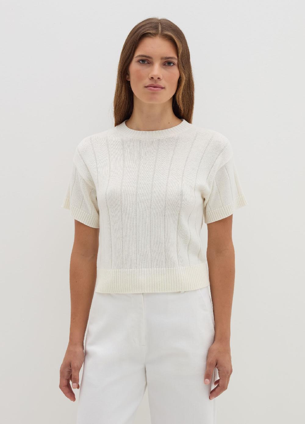 Stefanel Maglia a maniche corte in lana cotone e cashmere Vendita Calda