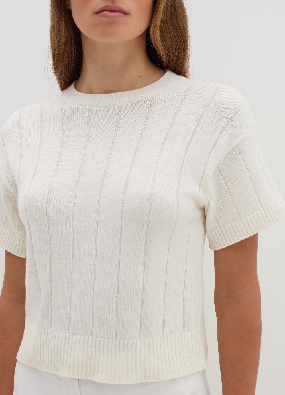 Stefanel Maglia a maniche corte in lana cotone e cashmere Vendita Calda