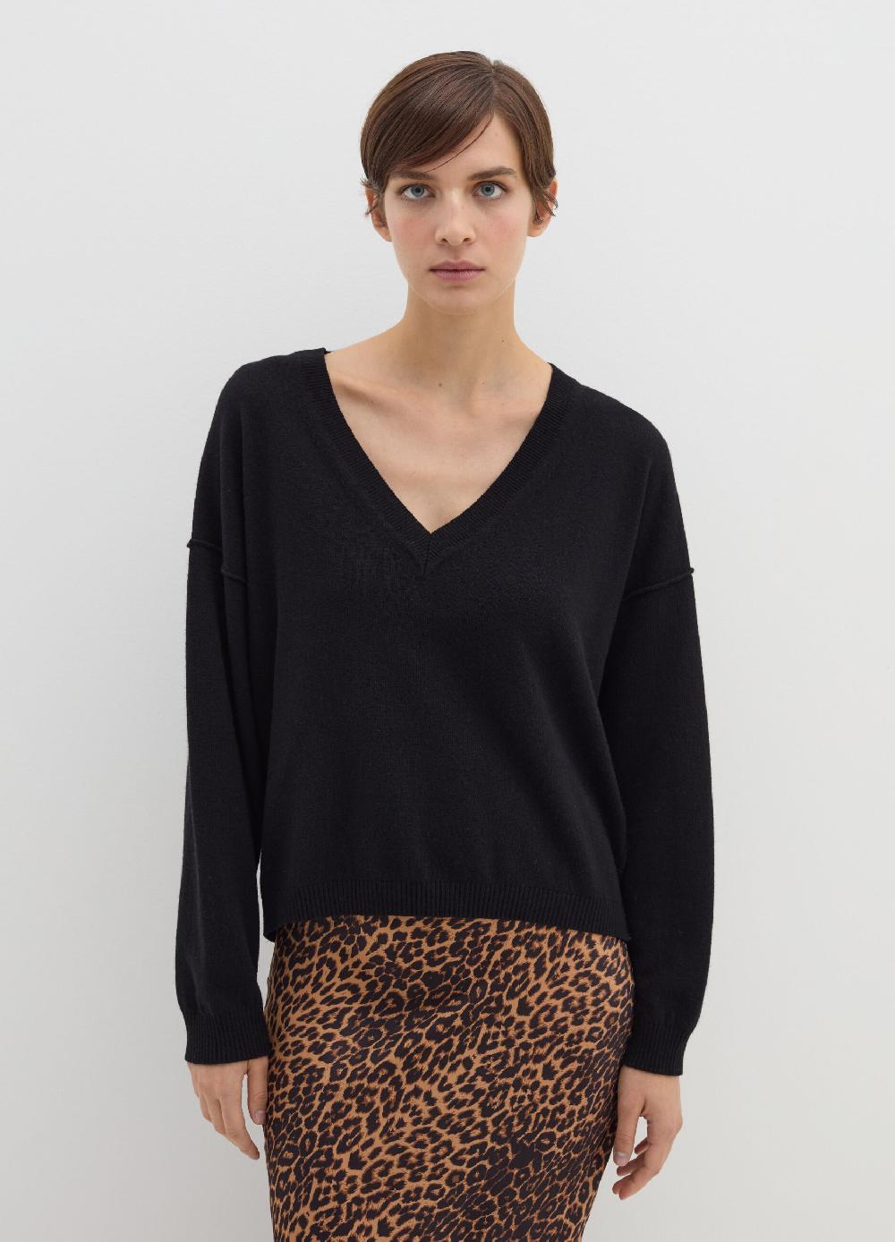 Stefanel Pullover in lana viscosa e cashmere con scollo a V Vendita Calda