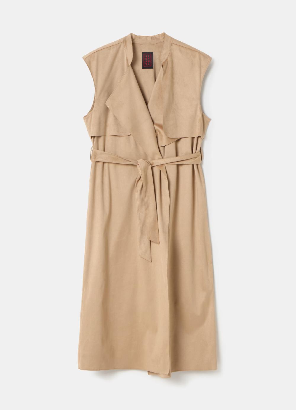 Stefanel Gilet lungo scamosciato con cintura Qualità Garantita