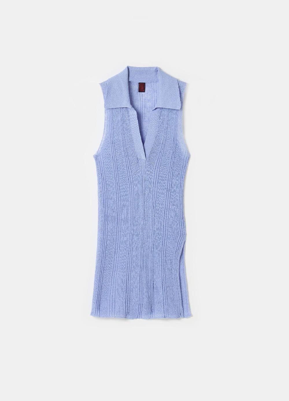 Stefanel Top smanicato a costine con scollo a polo In Vendita