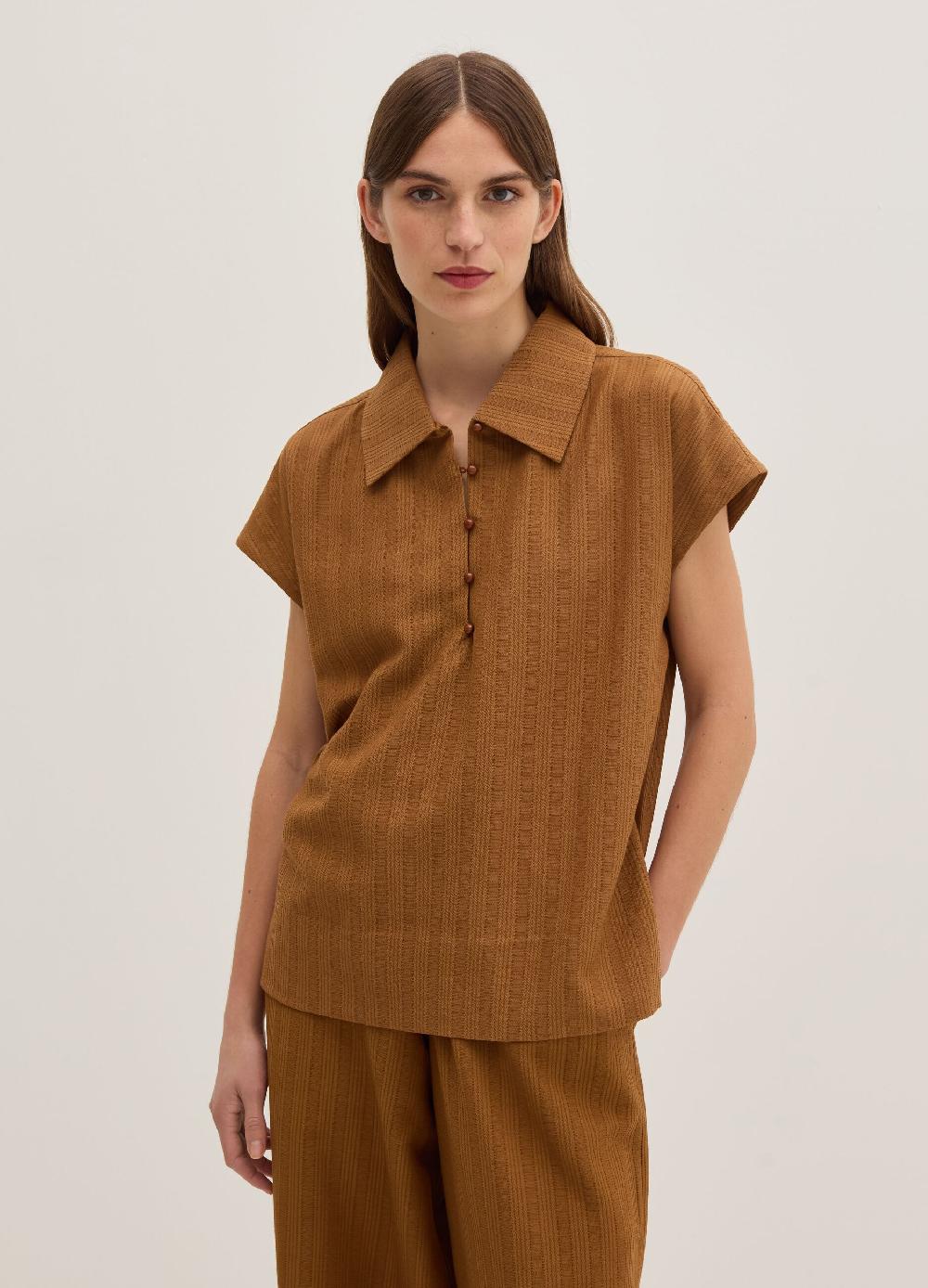 Stefanel Blusa gessata scollo serafino con colletto In Saldo
