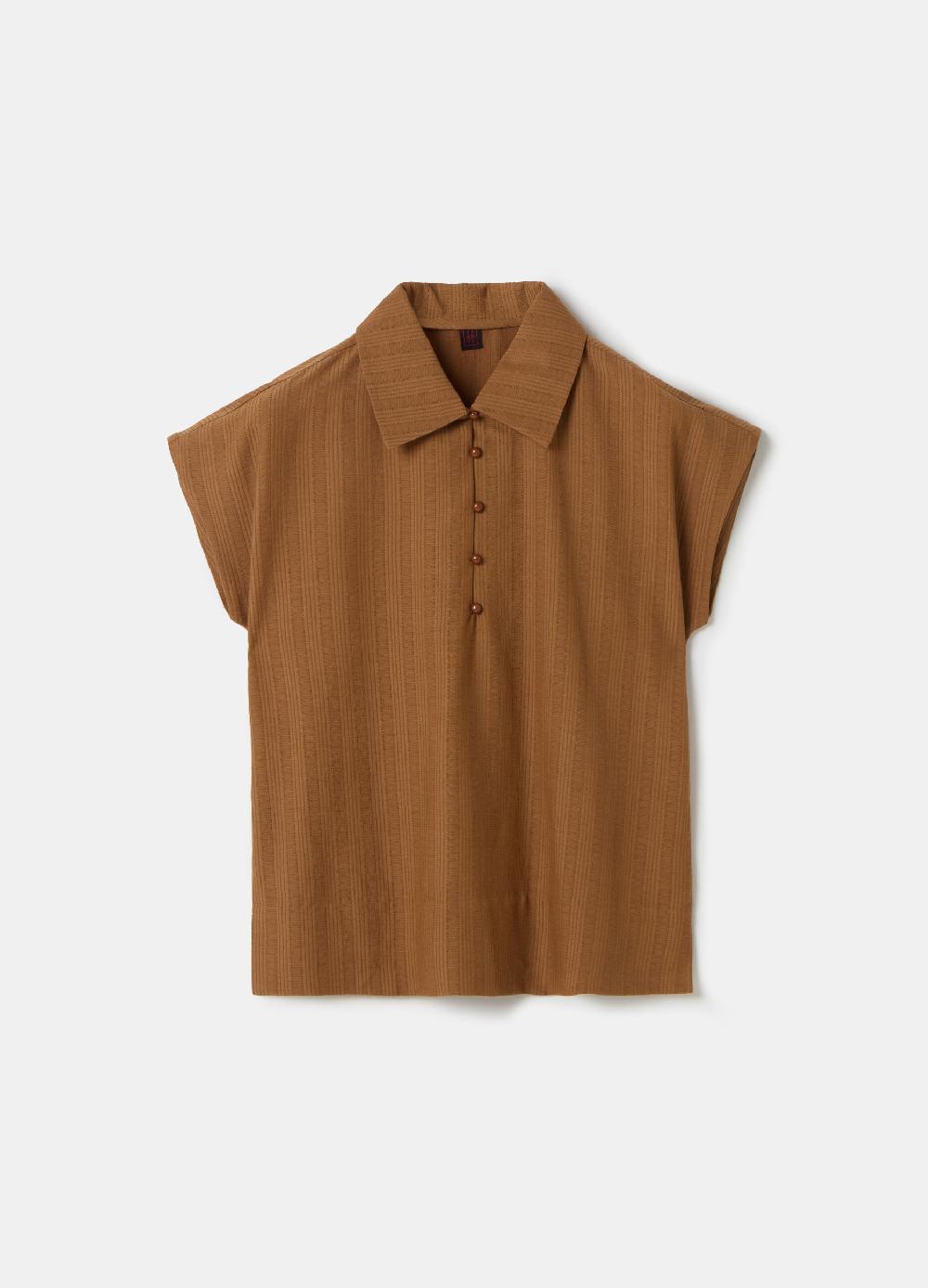 Stefanel Blusa gessata scollo serafino con colletto In Saldo