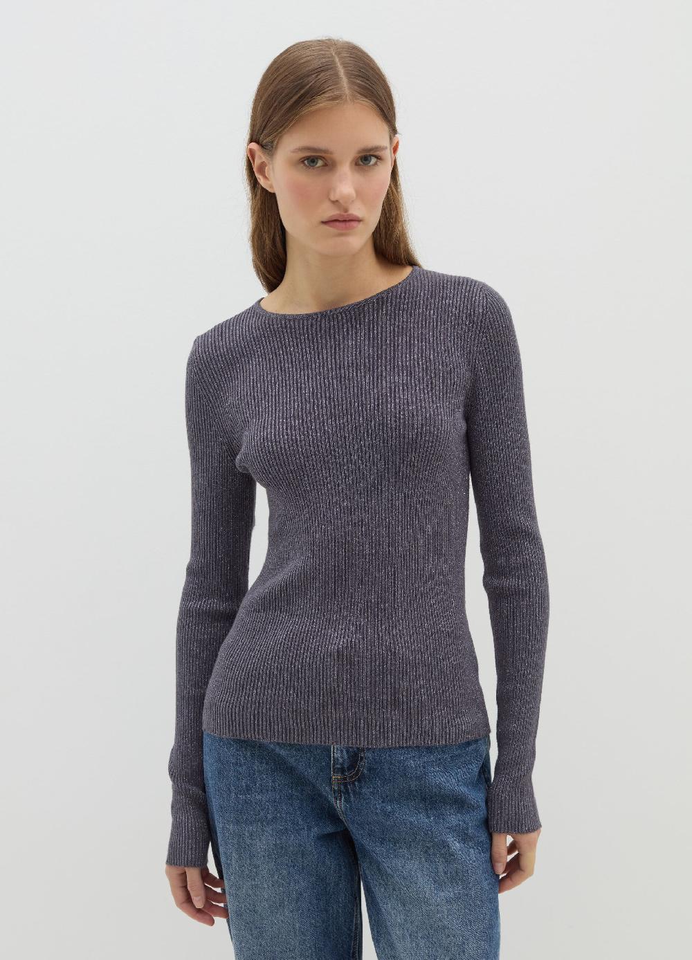Stefanel T-shirt in lurex a costine con maniche lunghe Promozione temporanea
