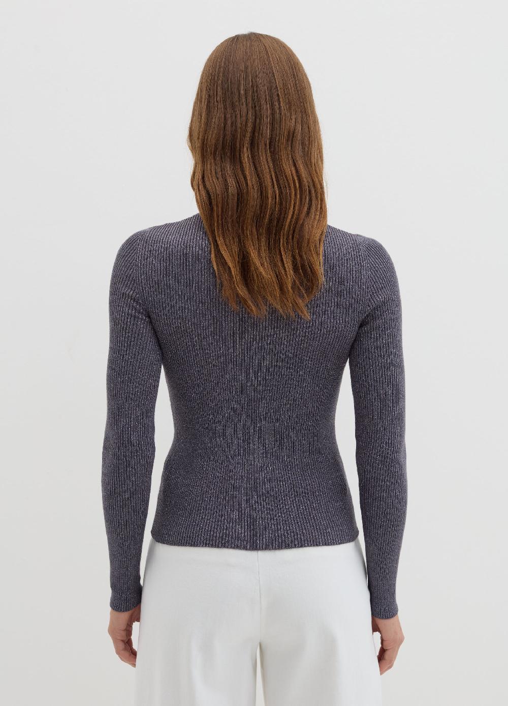 Stefanel T-shirt in lurex a costine con collo alto Fino al 55% di sconto