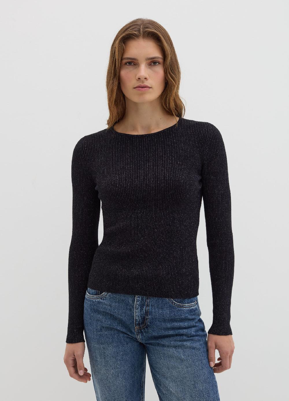 Stefanel T-shirt in lurex a costine con maniche lunghe Super sconto
