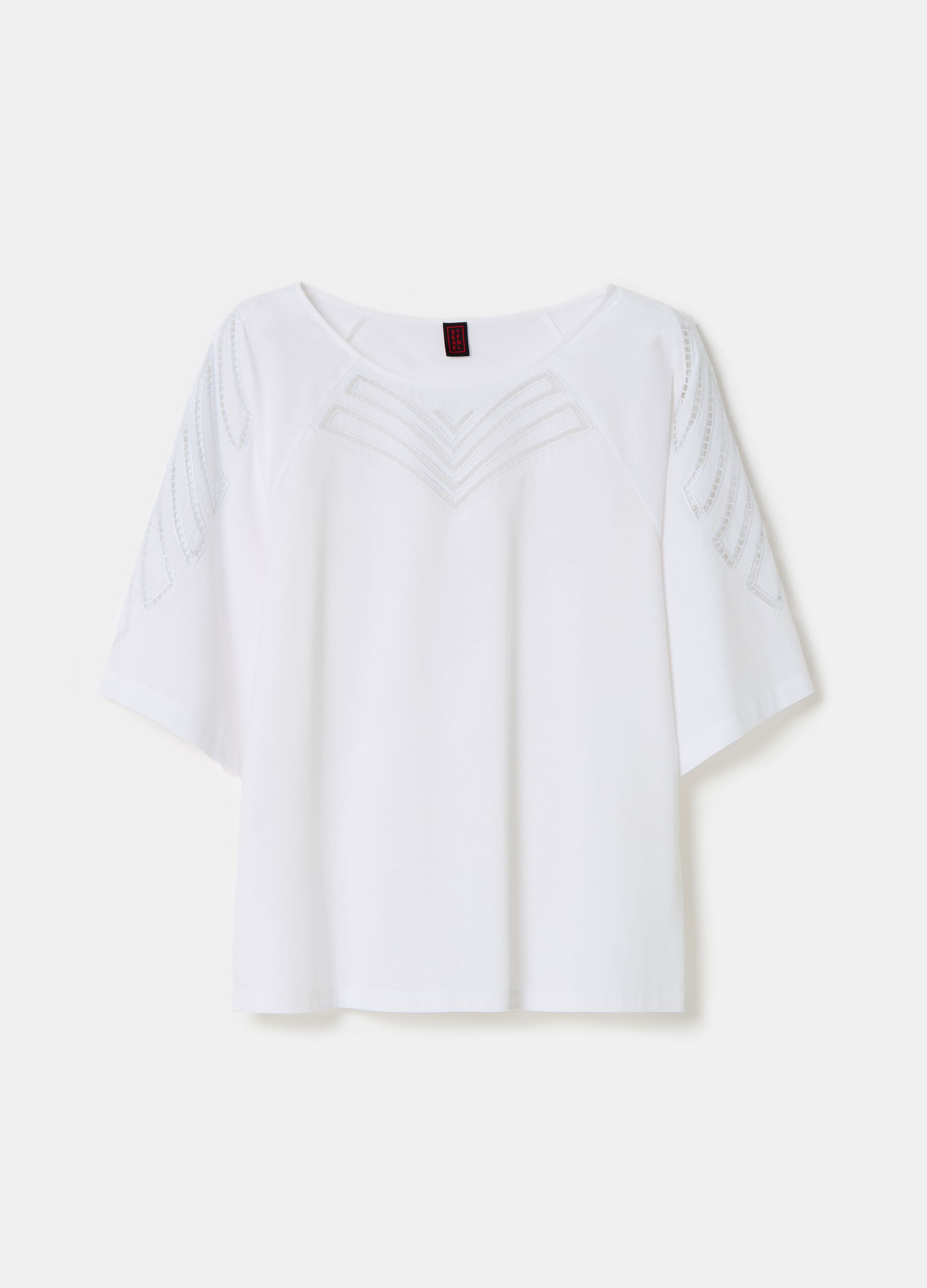 Stefanel Maglia in jersey con ricamo anglaise Vendite Flash
