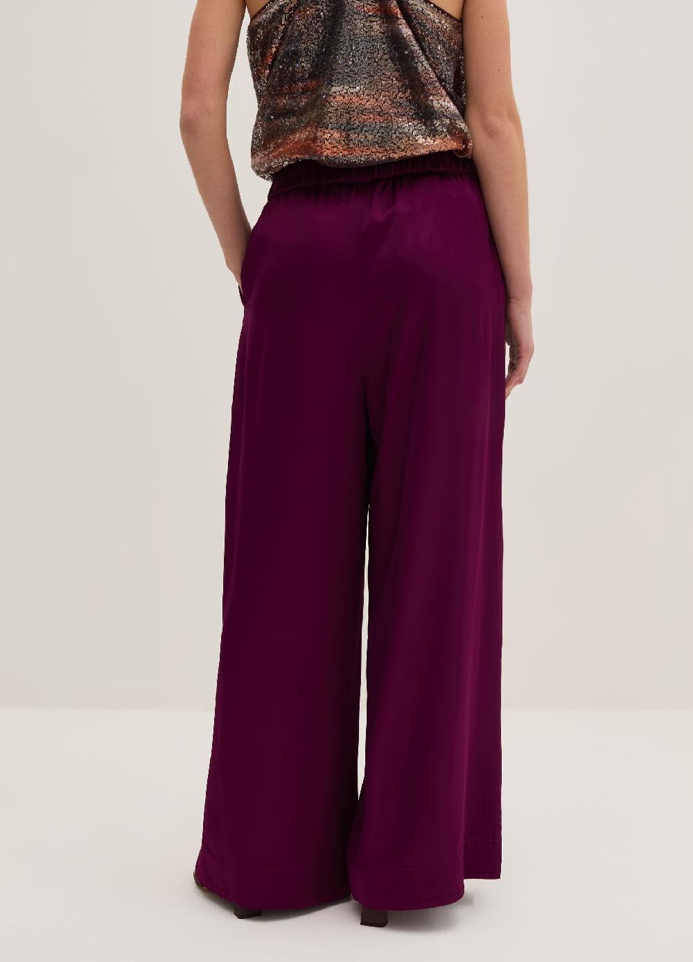 Stefanel Pantalone wide leg in viscosa satin Offerta esclusiva