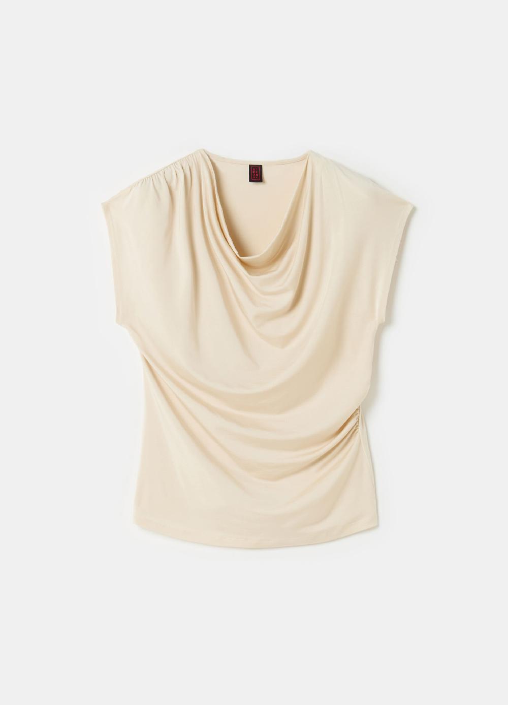 Stefanel Top smanicato scollo con drappeggio Enormi sconti